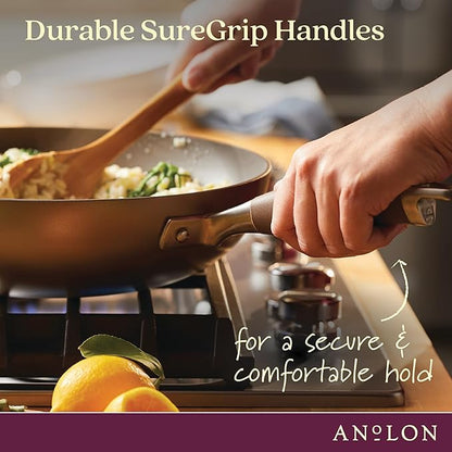 Anolon Advanced Home Hard Anodized Nonstick Deep Frying Skillet with Lid, 12-Inch Ultimate Pan, Bronze - Image 2