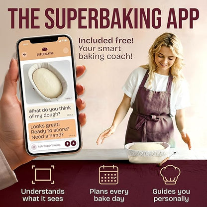 Superbaking 10" Oval Banneton Bread Proofing Basket – Sourdough Starter Kit for Crusty Artisan Style Loaves, Includes Essential Bread Baking Supplies & Tools - Ideal Gift for Bakers - Image 3