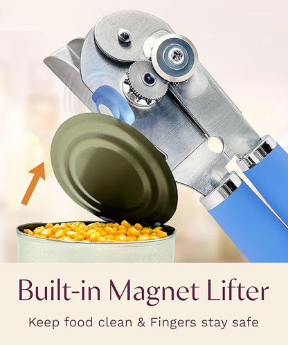 Premium Multifunctional Magnetic Manual Can Opener and Bottle Opener, Heavy Duty Stainless Steel Sharp Cutting Blade and Oversized Easy Turn Knob, Soft-Touch Handle, Kitchen Use, Blue - Image 7