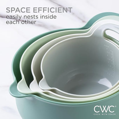 COOK WITH COLOR Nesting Plastic Mixing Bowl Set with Pour Spouts and Handles, Sage, 4 Piece Non-Slip - Image 7