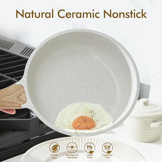 SENSARTE Nonstick Ceramic Frying Pan Skillet, 8-Inch Omelet Pan, Healthy Non Toxic Chef Pan, Induction Compatible Egg Pan with Heat Resistant Handle, PFAS-Free, White - Image 2
