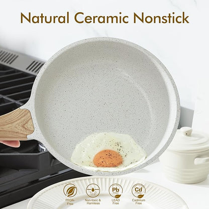 SENSARTE Nonstick Ceramic Frying Pan Skillet, 8-Inch Omelet Pan, Healthy Non Toxic Chef Pan, Induction Compatible Egg Pan with Heat Resistant Handle, PFAS-Free, White - Image 2