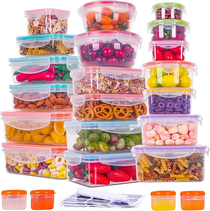RockBerry 46 PCS Food Storage Containers with Lids Airtight- Plastic Container for Pantry Kitchen Organization-Microwave Dishwasher,Freezer Safe 100% Leak Proof (23 Stackable Boxes-23 Lids) - Image 7