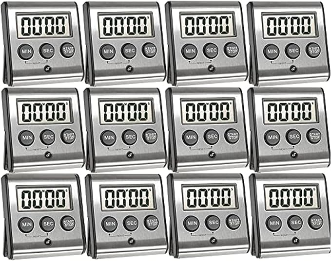 Elegant Digital Kitchen Timer - Stainless Steel Model eT-23, Super Strong Magnetic Back, Loud Alarm, Large Display, Auto Memory, Auto Shut-Off (12-Pack eT-23) by eTradewinds