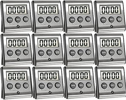 Elegant Digital Kitchen Timer - Stainless Steel Model eT-23, Super Strong Magnetic Back, Loud Alarm, Large Display, Auto Memory, Auto Shut-Off (12-Pack eT-23) by eTradewinds