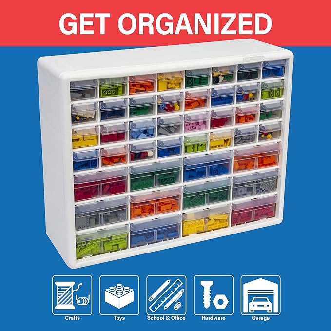 Akro-Mils 44-Drawer Plastic Drawer Storage Cabinet for Garage Organization, Bead Organizer, Building Bricks Storage, Teacher Toolbox, Makeup Organizer, 20" W x 6" D x 16" H, 10144 White - Image 4