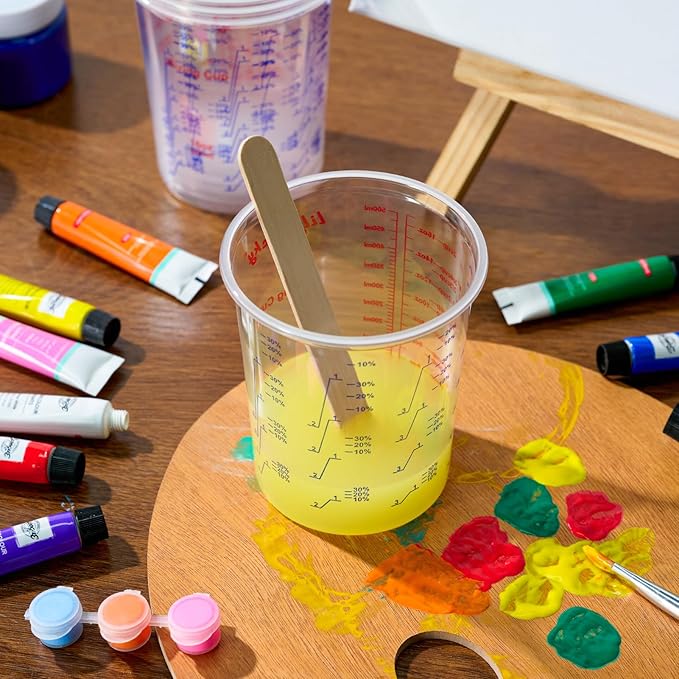 16 oz Plastic Mixing Cups, 100 Pack 16 oz (500ml) Disposable Measuring Cups with 100 Wooden Mixing Sticks, Can Be Used for Epoxy Resin, Liquid Measuring, Paint, Cooking and Baking - Image 7