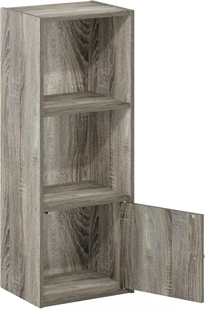 Furinno LUDER Book Shelf, 3-Tier Modern Bookshelf, Bookcase with 1 Door Storage Cabinet, 9.3 x 12 x 31.5, for Organization and Storage, for Living Room, Bedroom, Home Office, French Oak - Image 8