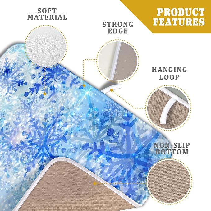 Giwawa 16"x18" Winter Blue Snowflakes Dish Drying Mat Christmas Snow Falling Nature Ice Dish Drainer Mats for Kitchen Microfiber Reversible Dish Drying Rack Pad for Countertop Tabletop Decor