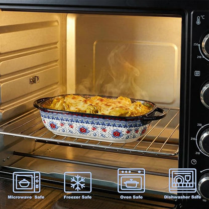 Ceramic Casserole Dishes for Oven, Hand-painted Polish Pottery Baking Dish Set of 2, 0.8QT / 2QT Porcelain Casserole Dishes with Handles, Baking Pan Lasagna Pan, Gift for Family/Friend (Blue) - Image 5