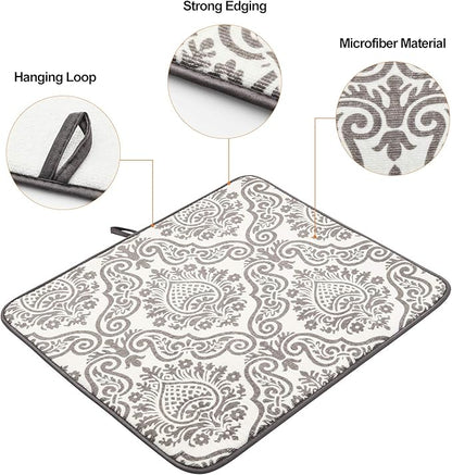 Subekyu Dish Drying Mats for Kitchen, Ultra Absorbent Microfiber Drying Mat, Dishes Drainer Pads 2 Pack, 19 by 15 Inch (Floral Vine) - Image 4
