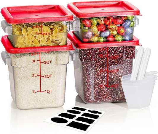 2QT&4QT NSF Food Storage Containers: 8 PCS[Food Grade] [Hot&Cold Resistant] Commercial Clear Square Food Storage Containers with Scales Handles for Home Restaurant Kitchen(BPA FREE) by SVKLHY