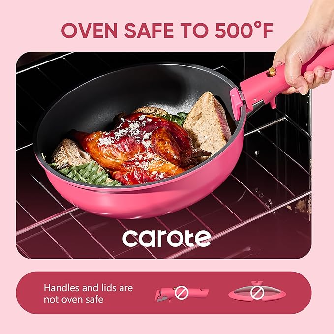 CAROTE 15pcs Pots and Pans Set Non Stick, Cookware Set Non Toxic with Detachable Handle, Induction Kitchen Cooking Set, Dishwasher/Oven Safe, RV/Camping Cookware - Image 7