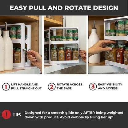 Cabinet Caddy Spice Rack Organizer for Cabinet - Slide & Rotate Kitchen Organizers and Storage - 2 Double-Decker Shelves - Non-Skid Base - Magnetic Modular Design - 10.8" H x 5.25" W x 10.8" D - Image 4