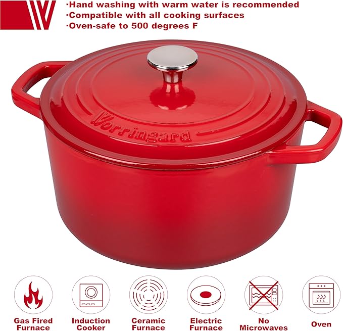 VORRINGARD Enameled Cast Iron Dutch Oven Pot with Lid, for Bread Baking, Round Bread Oven- include Sourdough Bread Baking Supplies Set, 6QT, Red - Image 3