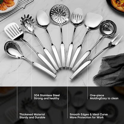 9PCS Silverware Set for 304 Stainless Steel Kitchen Utensils Set Cooking Utensil Set, 15 Inches All Metal Cooking Tools Wok Kitchen Cookware Set with Spatula Useful Pots and Pans Accessories - Image 5