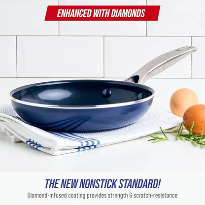Blue Diamond 8" Nonstick Frying Pan Skillet, Diamond Infused PFAS-Free Ceramic, Dishwasher & Oven Safe, Stainless Steel Handle, Durable Non Toxic Metal Utensil Safe, Egg & Omelet Pan, Blue - Image 2