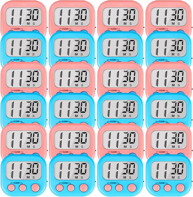 Timer for Kids Teachers Digital Kitchen Timers for Cooking Large Magnetic Classroom Timer 24Pack-Blue Pink