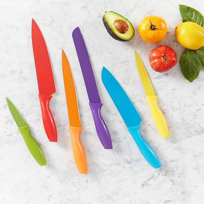 Amazon Basics Color-Coded Dishwasher Safe Kitchen Knife Set, 12-Piece with Ergonomic Handles, Non-stick Sharp Blades, 6 Knives with 6 Blade Guards, Multicolor, 13.88 x 4.13 x 1.38 inch - Image 6