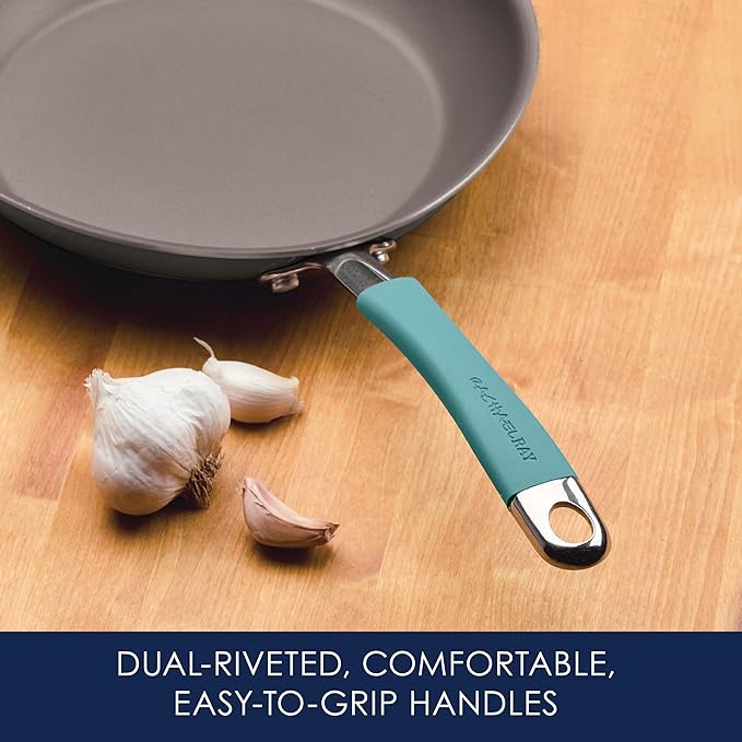 Rachael Ray Cucina Hard Anodized Nonstick Cookware Pots and Pans Set, 12 Piece, Gray with Blue Handles - Image 5