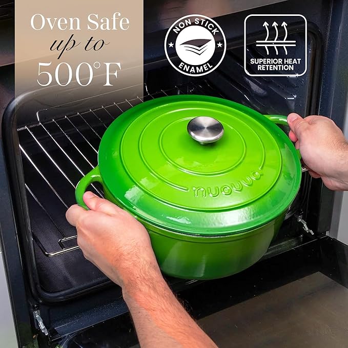 Cast Iron Dutch Oven with Lid – Non-Stick Ovenproof Enamelled Casserole Pot – Sturdy Dutch Oven Cookware – Green, 7.3-Quart, 30cm – by Nuovva - Image 5
