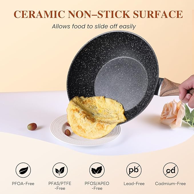 17 Pcs Pots and Pans Set, Nonstick & Non-Toxic Healthy Pots and Pans, Heat-Resistant Handles, Induction Cookware Sets with Frying Pans, Black