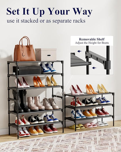 Kitsure Shoe Rack - Non-Woven Shoe Rack Shelf, Shoe Organizer for Closet, Entryway, Garage & Corridor, Stackable Shoe Shelves, 27.5" Wide - 3 Tier, Black - Image 7