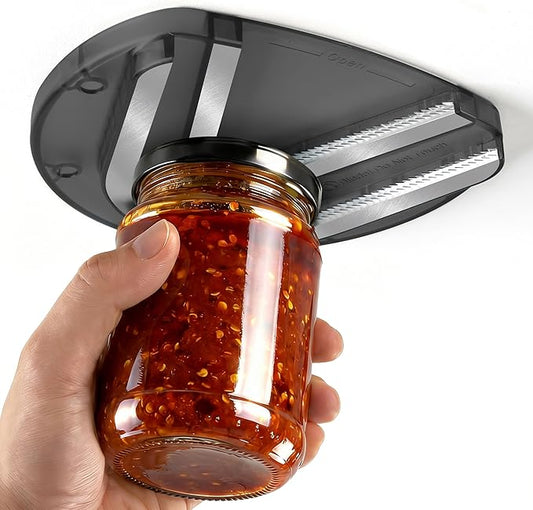 Mount-on Cabinet Jar Opener for Weak Hands,Seniors with Arthritis,Double U Shaped Grooves Grip Bottle Opener for Any Size Lid,304 Stainless Steel One-Handed Can Opener Tool for Home Assistance,Black