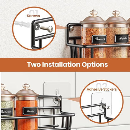 Mystozer Spice Rack Organizer Wall Mount, Hanging Spice Pantry Storage Shelf Organization, 4 Pack Space Saving Seasoning Organizer for Kitchen Cabinet, Door or Bathroom, Black - Image 4