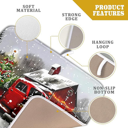 Red Truck Christmas Dish Drying Mat for Kitchen Counter 16x18 Inch Winter Xmas Tree Snowman Dog Print Absorbent Reversible Microfiber Drying Mats Kitchen Countertop Protector Dishes Drainer Rack Pad - Image 4