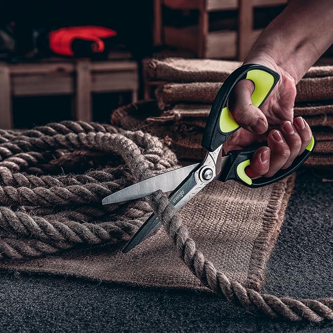 LIVINGO Heavy Duty Industrial Scissors: 10" Utility Stainless Steel Sharp Scissors all Purpose Premium Titanium Coating Forged Shop Shears for Household Pruning, Gardening, Construction, Green/Black - Image 7