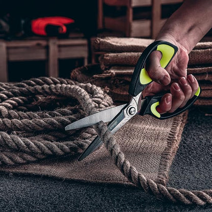 LIVINGO Heavy Duty Industrial Scissors: 10" Utility Stainless Steel Sharp Scissors all Purpose Premium Titanium Coating Forged Shop Shears for Household Pruning, Gardening, Construction, Green/Black - Image 7