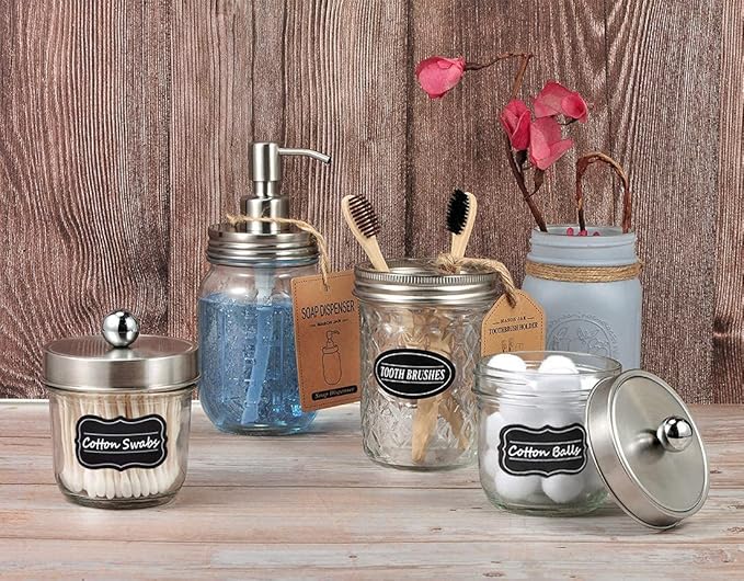 Amolliar Mason Jar Soap Dispensers, Rustproof Stainless Steel Lid &Pump, Refillable Wash Hand Soap for Bathroom,Kitchen-Ideal for Dish Soap,Liquid Soap, Lotions,Waterproof Stickers,16OZ Brushed Nickel - Image 8