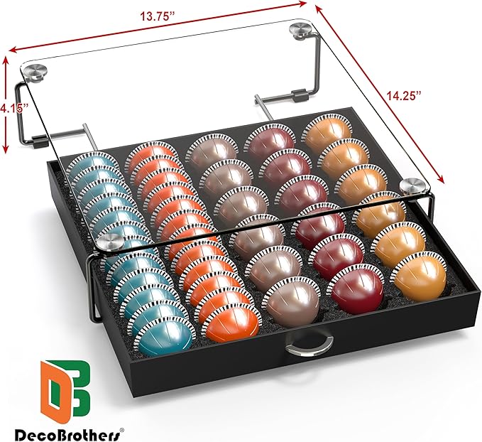 Deco Brothers Crystal Tempered Glass Vertuo Pod Holder Drawer, 30 Large or 60 Small Nespresso Capsule Organizer, Black - Image 3