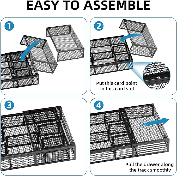 Marbrasse Expandable Desk Drawer Organizer, Mesh Drawer Organizer Tray with 10 Adjustable Compartments, Desk Organizers and Accessories for Office Supplies (Longer Expandable Drawer Organizer-B) - Image 7