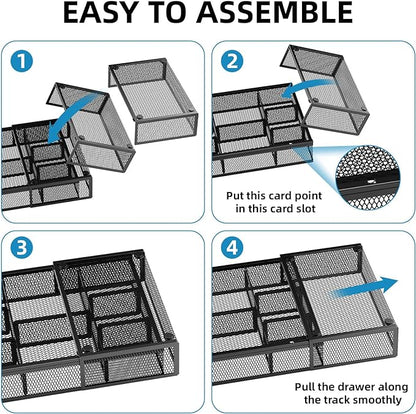 Marbrasse Expandable Desk Drawer Organizer, Mesh Drawer Organizer Tray with 10 Adjustable Compartments, Desk Organizers and Accessories for Office Supplies (Longer Expandable Drawer Organizer-B) - Image 7