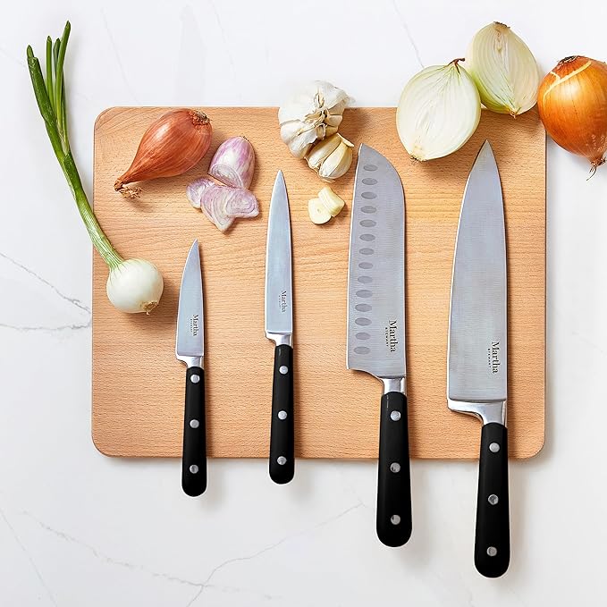 Martha Stewart Eastwalk 14 Piece High Carbon Stainless Steel Cutlery Knife Block Set w/ABS Triple Riveted Forged Handle Acacia Wood Block - Matte Black - Image 6