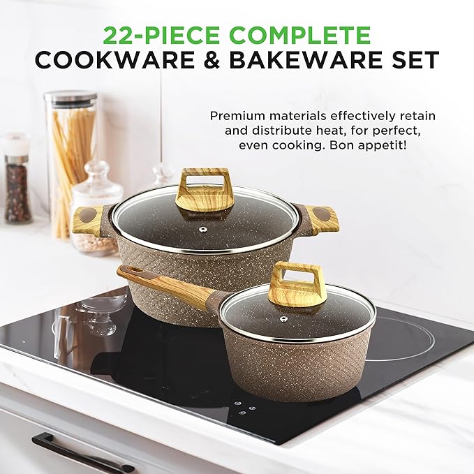 NutriChef 22‑Piece Non‑Stick Ceramic Pots and Pans Set – For All Cooktops Including Induction – PTFE & PFAS Free, Includes Bakeware & Utensils - Image 2