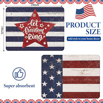 SiliFine 2 Pcs 4th of July Dish Drying Mat for Kitchen 18 x 24 Inch 250th Anniversary Patriotic Red White Blue Memorial Independence Day Star Microfiber American Flag Dish Drainer Mat for Countertop