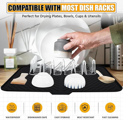 Luxet Silicone Dish Drying Mat with Built-in Drain Lip - Hygienic Drying Pad - Sturdy Compact Easy to Clean Tray Protects Surfaces Prevents Water Build Up - 23 X 17 (Black) - Image 5