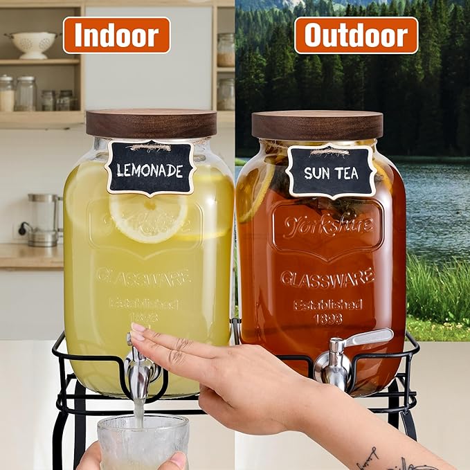 mustry Glass Drink Dispenser for Parties, 1 Gallon Beverage Dispenser with Stand and Spigot Solid Stainless Steel, Used as Lemonade Dispenser Sun Tea Jar Kombucha Jar, Set of 2 - Image 8