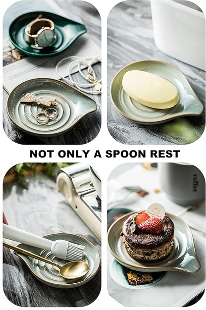 LAUCHUH Spoon Rest, 5" Large Spoon Holder for Stove Top Ceramic Spoon Rest, Heat-Resistant Spatula Rest for Mother's Day, Ladle, Coffee Spoons, Cooking Spoons, Spatula, Tongs, Reactive Gray
