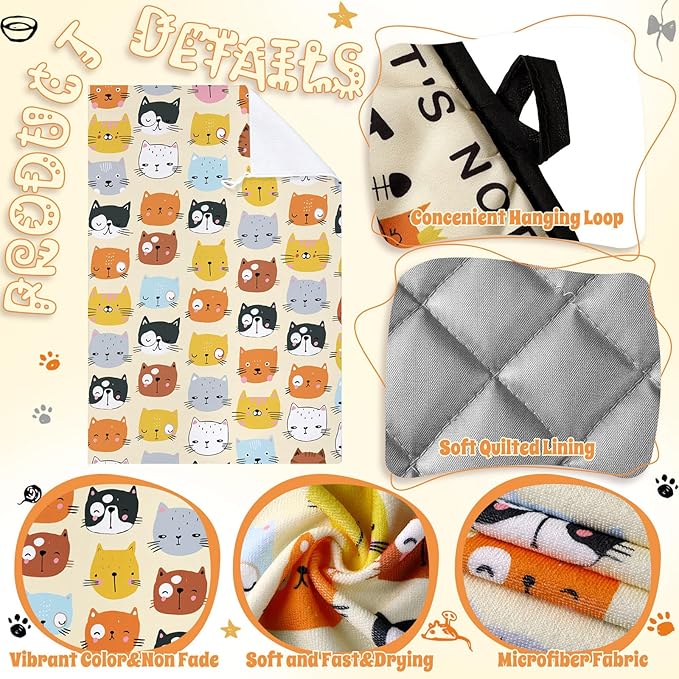Jingmore 6 Pcs Kitchen Decor Set Accessorie Farmhouse Kitchen Towels Pot Holders Oven Mitts Set 2 Dish Towels 2 Pot Holders 2 Cooking Mittens Oven Glove for Cooking(Vivid Color,Cat) - Image 5