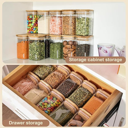 6oz Glass Spice Jars with Bamboo Lid and Label, 12 Pack Square Glass Container, Small Food Storage Containers for Kitchen, Clear Empty Seasoning Jar for Sugar, Salt, Coffee Bean, Herb, Borosilicate - Image 3