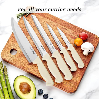 Knife Set, 6-Piece Kitchen Knife Set, German High Carbon Stainless Steel, Durable & Easy Clean Knife Block, Cream - Image 5