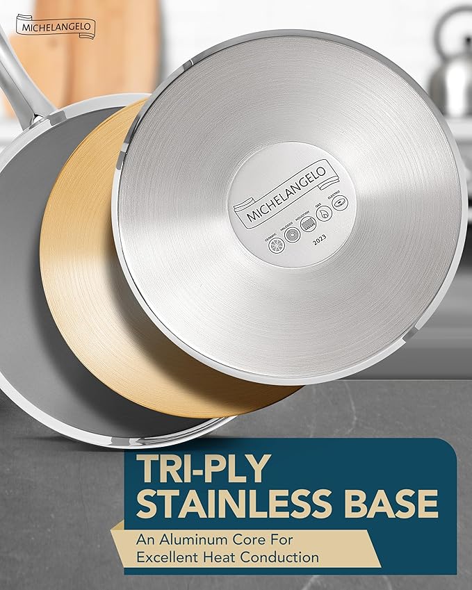 MICHELANGELO Stainless Steel Sauce Pot Set with Steamer 5Pcs, 18/10 Saucepan Set with Pour Spout & Strainer Glass Lids, Sauce pan with Triply Bottom Induction Compatible - 1QT & 2QT - Image 5