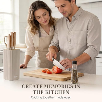 Astercook Knife Set, 6-Piece Kitchen Knife Set with Block, High Carbon Stainless Steel Ultra Sharp Kitchen Knives, Wood Grain Handle, Dishwasher Safe Knife Block Set, Khaki, Mothers Day Gifts - Image 8