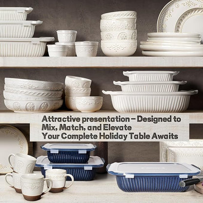 Artena Baking Dish 5.1 Quarts, Casserole Dishes For Oven, Baking Pan With Handles, Lasagna Pan Deep, Large Casserole Dish, Rectangular White Ceramic Bakeware, Blue (Baking Dish With Rack) - Image 5