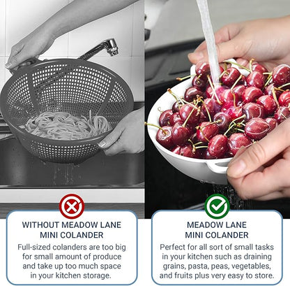 Meadow Lane 6-inch Small Colander, BPA-Free, Dishwasher Safe, Double Handles, Compact Food Strainer for Berries, Veggies and Pasta, 3-Cup Capacity, Smooth White - Image 6