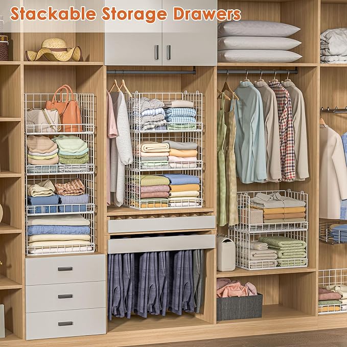 Yociyoga 8-Tier Stackable Closet Organizers and Storage Shelves, Foldable Closet Shelf Organizer, Stackable Storage Bins Drawers for Closet Organizer System, White(Patent No. 30022416) - Image 6